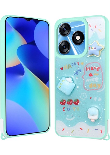 Tecno Spark 10 4g Kılıf Kabartma Figürlü Parlayan Sıvılı Simli Cevze Kapak modelleri