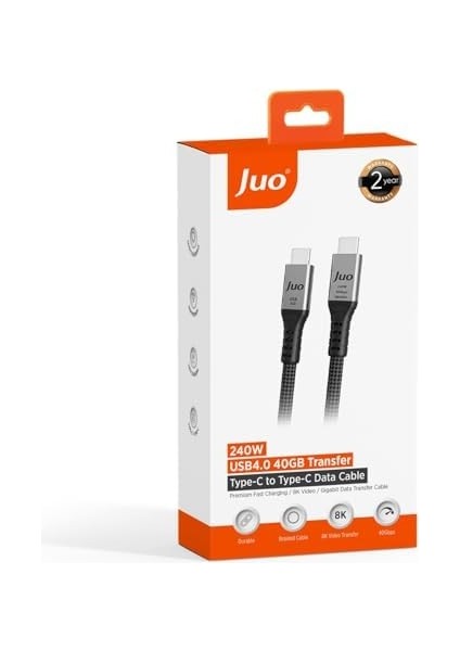 USB 4.0 240W 40GBPS Thunderbolt 4 8k 60Hz Usb-C Görüntü Aktarım ve Type-C Hızlı Şarj ve Data Kablosu 1 Metre