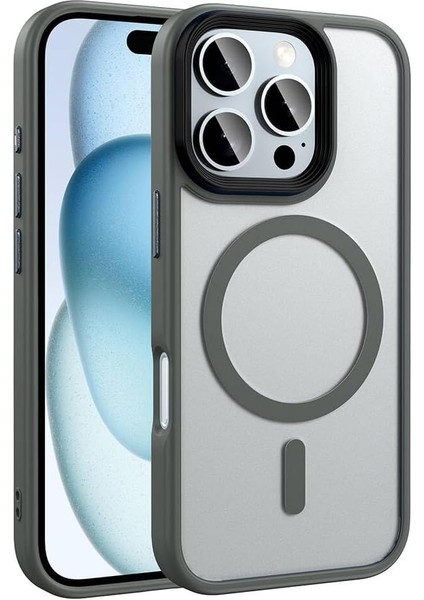 Apple Ile Uyumlu iPhone 16 Pro Kılıf Mat Arka Yüzey Wireless Şarj Özellikli Zore Flet Magsafe Kapak Titanyum-Gri