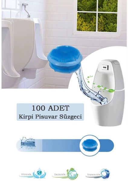 100 Adet Okyanus Kokulu Kirpi Pisuvar Süzgeci - Koku Giderici Kireç Çözücü Sıçrama Önleyici Tasarım