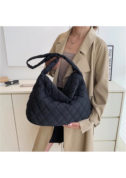 Siyah Moda Kapitone Kadın Koltukaltı Omuz Çantası Naylon Hobo Büyük Kapasiteli fiyatları