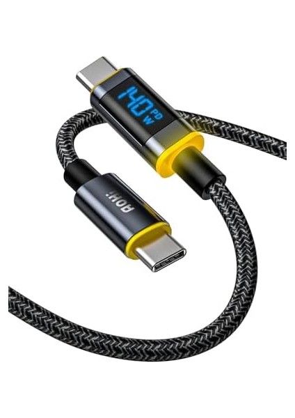 140 W USB C Kablosu, Ekranlı, Magline Naylon 1,2 M Tip C Hızlı Şarj Kablosu - iPhone 15 Pro Max, Galaxy, MacBook Pro/air, iPad Pro/air, Pixel ve Daha Fazlası ile Uyumlu