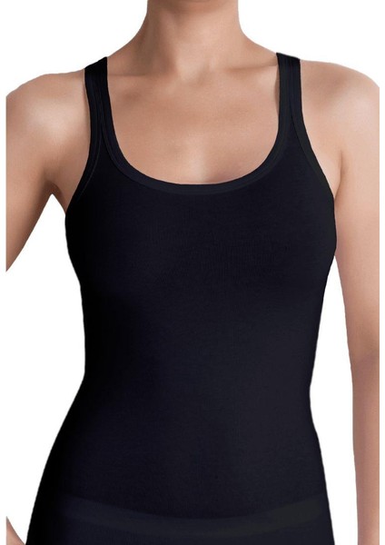 Organic Blended Singlet Ince Askılı Kadın Atlet Siyah
