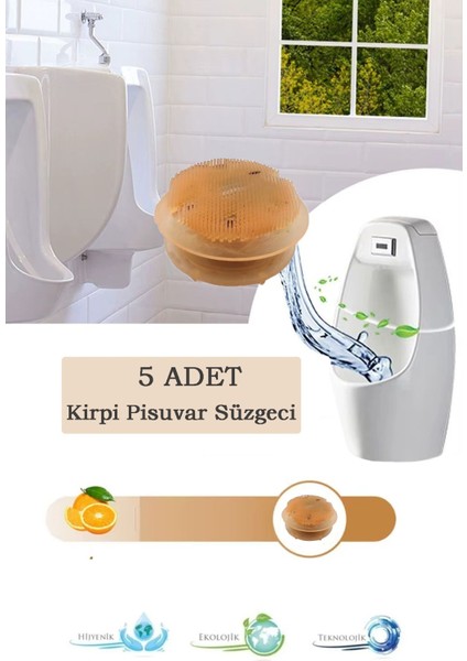 5’li Set - Mango Kokulu Kirpi Pisuvar Süzgeci - Koku Giderici Kireç Çözücü Sıçrama Önleyici Tasarım