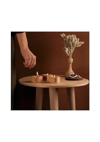 Floral Ay Tasarımlı 3'lü Ahşap Mumluk modelleri