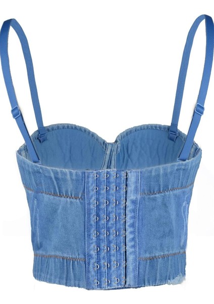 Kot Büstiyer, Taşlı Büstiyer, Taşlı Askılı Crop Bluz, Kot Taş Detaylı Büstiyer, Büstiyer, Bluz, Crop fiyatları