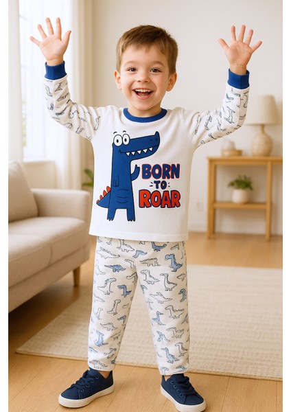 Erkek Çocuk Pijama Takımı Dinozor Baskılı Bisiklet Yaka C65