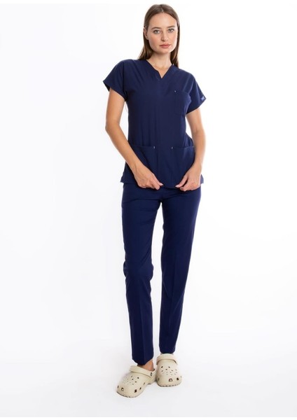 Blazer Mavi Core-flex Likralı Cerrahi Takım Hemşire & Doktor Forması