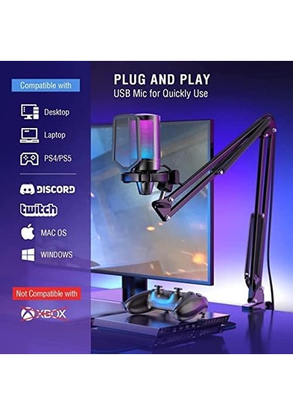 Ampligame A6T Twitch - Youtuber - Gamer - Tiktok - Yayıncı USB Mikrofon Seti (Siyah)