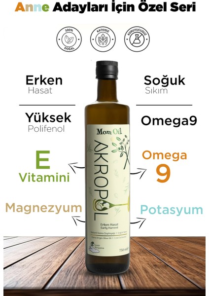 Hamileler Için Soğuk Sıkım Erken Hasat Natürel Sızma Zeytinyağı - Organik Zeytinyağı 750 ml Cam Şişe