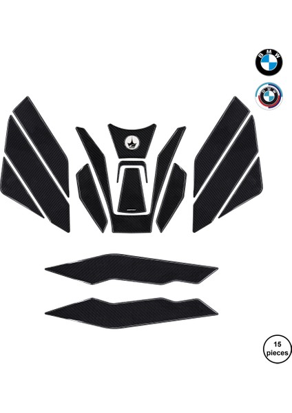 Bmw F900 Xr 2024 ile Uyumlu Kaydırmaz 6d Karbon 15 Parça Tank Pad Seti GC35