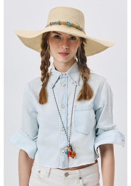 Geniş Kenar Hasır Plaj Şapkası Y25730-14 Vizon