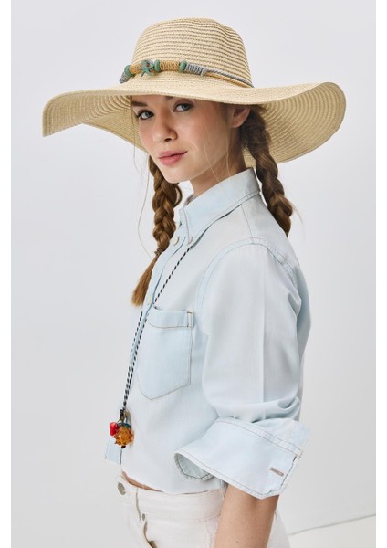 Geniş Kenar Hasır Plaj Şapkası Y25730-14 Vizon fiyatları