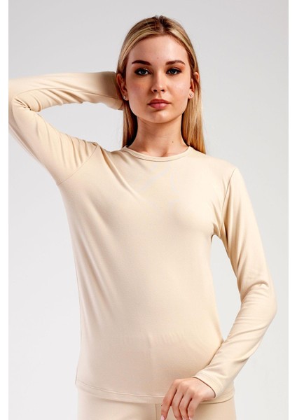 Kadın Uzun Kol Bisiklet Yaka Termal T-Shirt 409008 Bej fiyatları