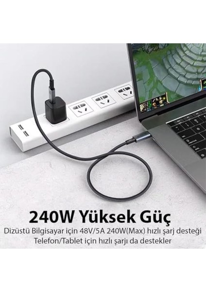 40GBPS 240W 4.0 Thunderbolt Type-C To Type-C Şarj, Data ve 8k 60Hz Görüntü Aktarım Kablosu Tip C 1.5 Metre ZR851