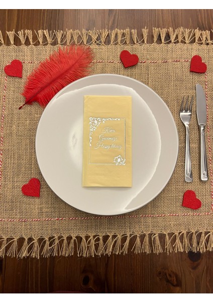 Gümüş Yaldızlı Sarı Çerçeve Detaylı Kına Gecemize Hoşgeldiniz Peçete 16 Adet