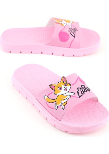 Kız Çocuk Yazlık Cat Lady Pu Rahat Taban Ev Banyo Havuz Plaj Terlik