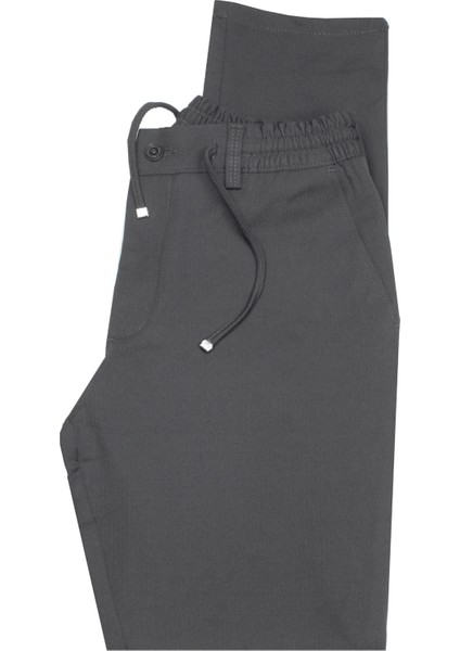 Erkek Antrasit Beli Ipli Lastikli Cepli Likralı Jogger Pantolon Düz Paça
