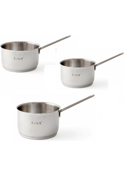 Tek Saplı Büyük Boy 3lü Kapaksız Dökme Ağızlı Sütlük Sos Tava Seti 18-20-22CM