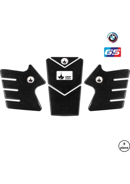 Bmw Gs R1250 ile Uyumlu Kaydırmaz 6d Karbon 9 Parça Tank Pad Seti GC32