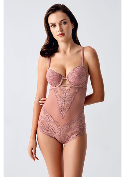 Push Up Dantel Detaylı Bodysuit C15098 Kiremit