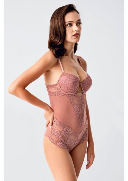 Push Up Dantel Detaylı Bodysuit C15098 Kiremit