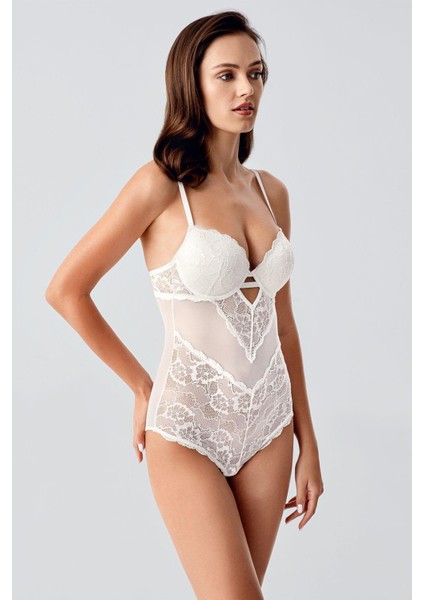 Push Up Dantel Detaylı Bodysuit C15097 Ekru