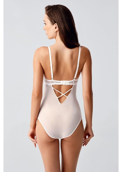 Push Up Dantel Detaylı Bodysuit C15097 Ekru
