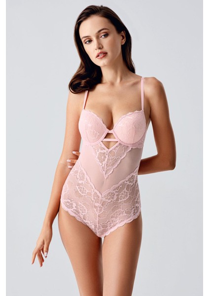 Push Up Dantel Detaylı Bodysuit C15097 Pudra