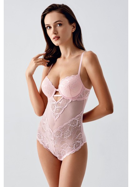 Push Up Dantel Detaylı Bodysuit C15097 Pudra modelleri