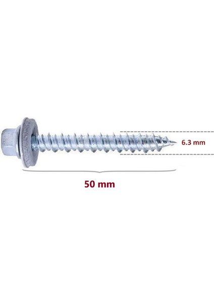 Betofast Çatı Panel Vidası Anahtar Başlı 6.3 x 50MM / 50 Adet