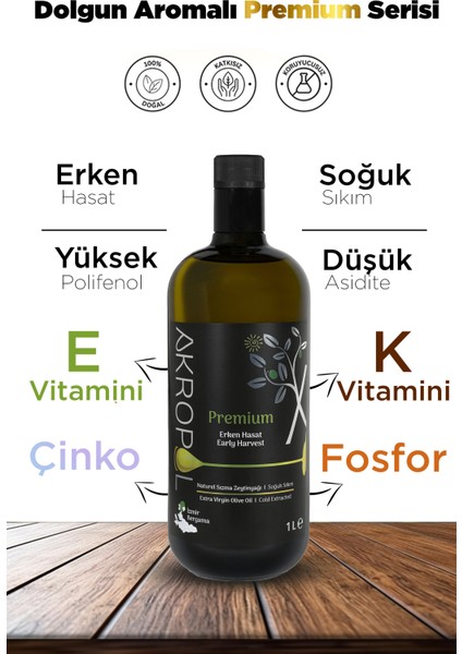 Premium Serisi Erken Hasat Soğuk Sıkım Naturel Sızma Zeytinyağı 1lt Düşük Asit Yüksek Polifenol