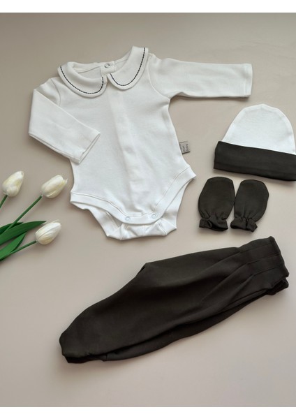 Haki Hastane Çıkışı Set (Body, Pantolon, Bere, Eldiven) modelleri