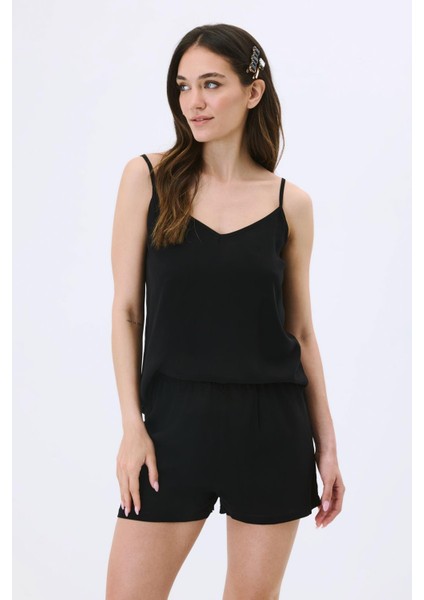 Ip Askılı Şortlu Viskon Pijama Takım 9155 Siyah