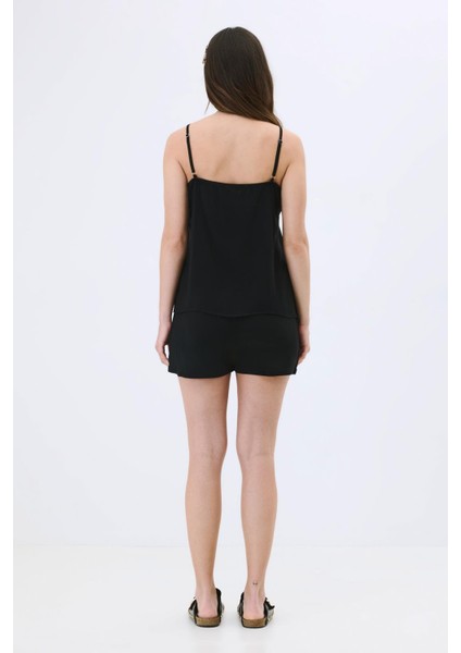 Ip Askılı Şortlu Viskon Pijama Takım 9155 Siyah