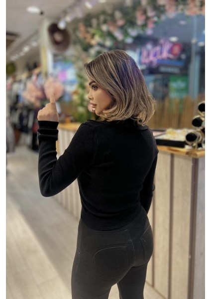 Patlı Polo Yaka Triko Siyah