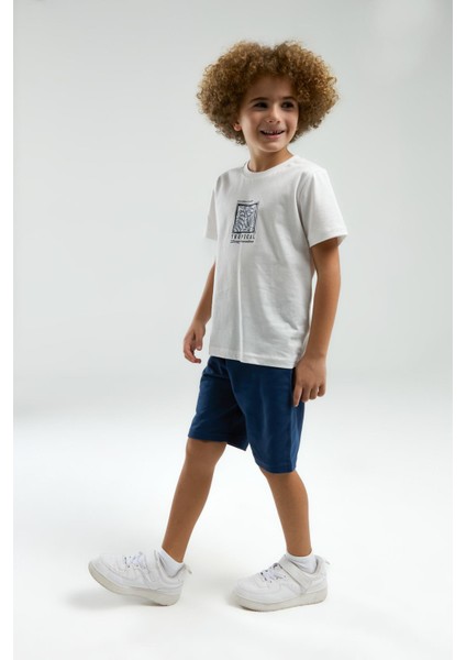 3304 Erkek Çocuk Beyaz Kısa Kollu Şortlu Bermuda Pijama Takım modelleri