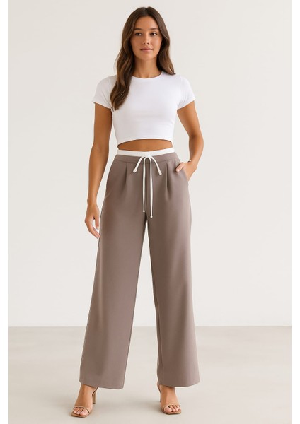 Beli Bağlamalı Gri Kadın Palazzo Pantolon