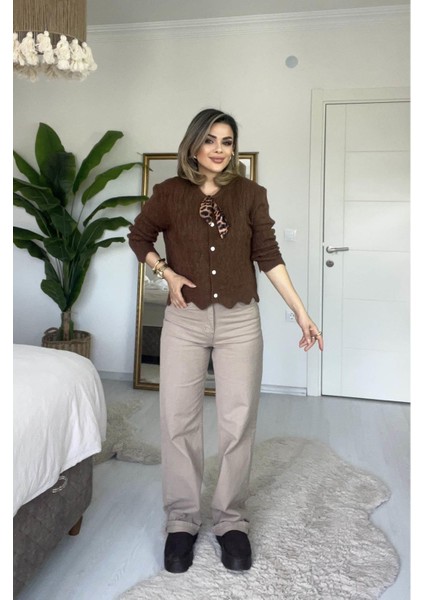 Yüksek Bel Straight Jean Vizon