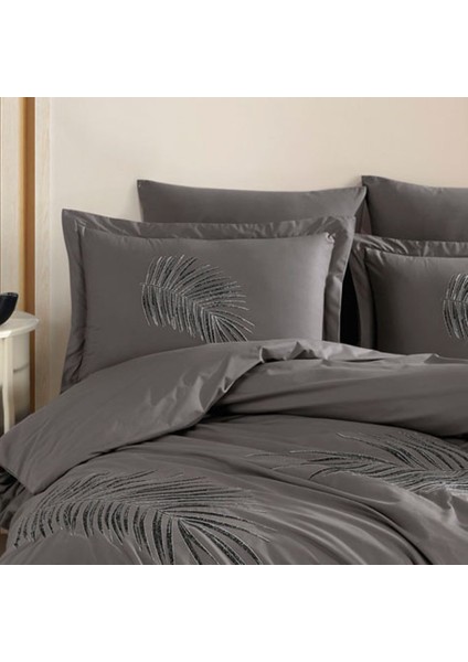 Premium Silvana Gri - Poplin Çift Kişilik Nakışlı Nevresim Takımı fiyatları