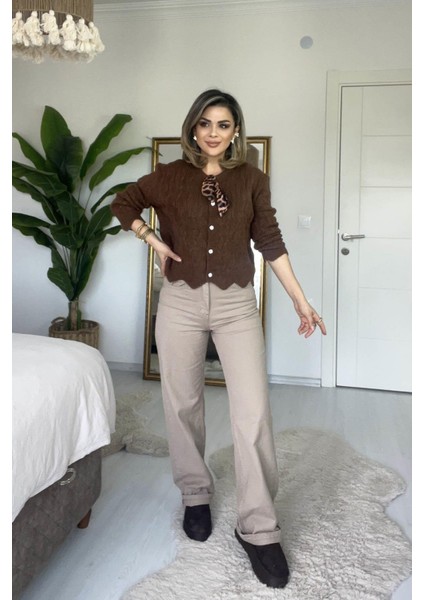 Yüksek Bel Straight Jean Vizon