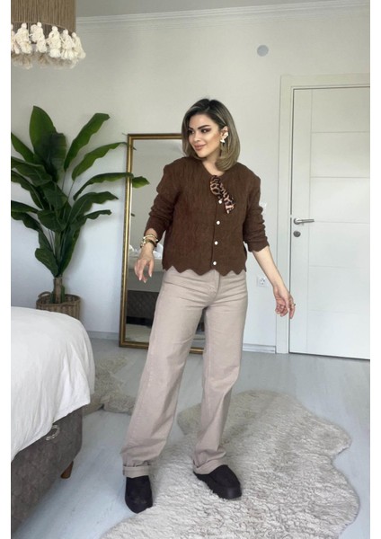 Yüksek Bel Straight Jean Vizon indirimleri