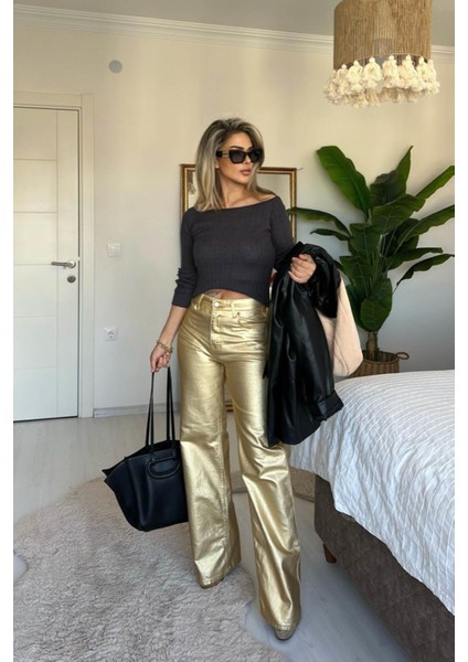 Varaklı Straight Pantolon Gold indirimleri