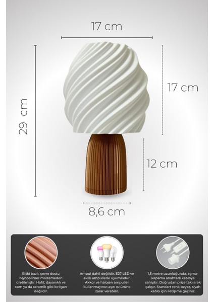 Aria Kıvrımlı Spiral Masa Lambası | Modern Dekoratif Abajur, Şık Gece Lambası