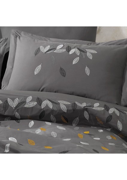 Premium Lidia Gri - Poplin Çift Kişilik Nakışlı Nevresim Takımı