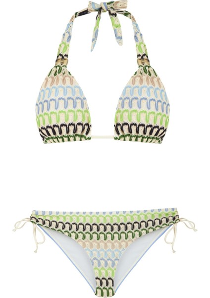 Uzun Üçgen Renkli Triko Bikini Takım