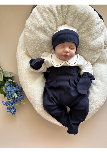 Lacivert Hastane Çıkışı Set (Body, Pantolon, Bere, Eldiven)