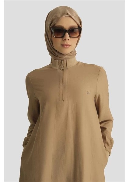 Fermuar Detaylı Tunik 25YT433 Koyu Bej modelleri