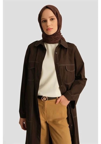 Kontrast Dikişli Pamuk Tunik Elbise 25Y4705 Kahverengi fiyatları