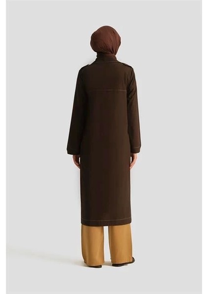 Kontrast Dikişli Pamuk Tunik Elbise 25Y4705 Kahverengi indirimleri